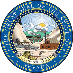 Seal of the State of Nevada featuring mountains, ranchland and farming